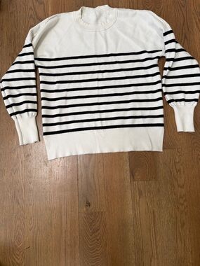 Striped Knit Sweater - Cream with Black Stripes
